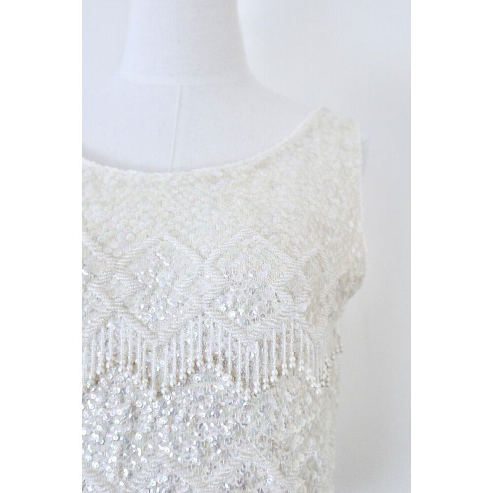 Vintage 1960s Mai Ling Beaded Shell Top Made In Hong Kong Sleeveless Cream - Picture 4 of 12